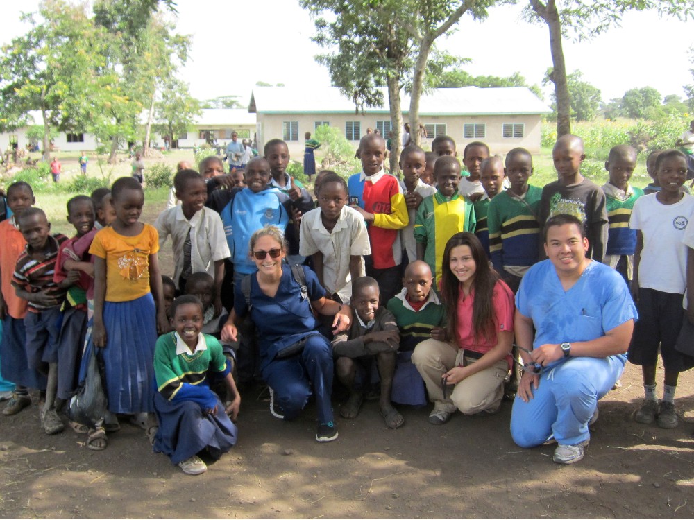 Posing with children